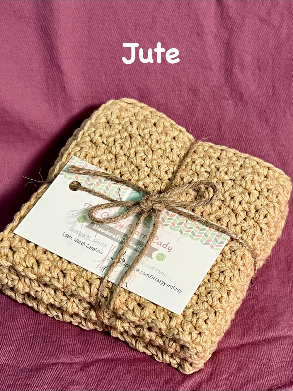 2 piece Handmade Jute Crochet cotton dish cloths